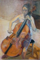 Le violoncelle - Pigments sur bois - 97 x 141